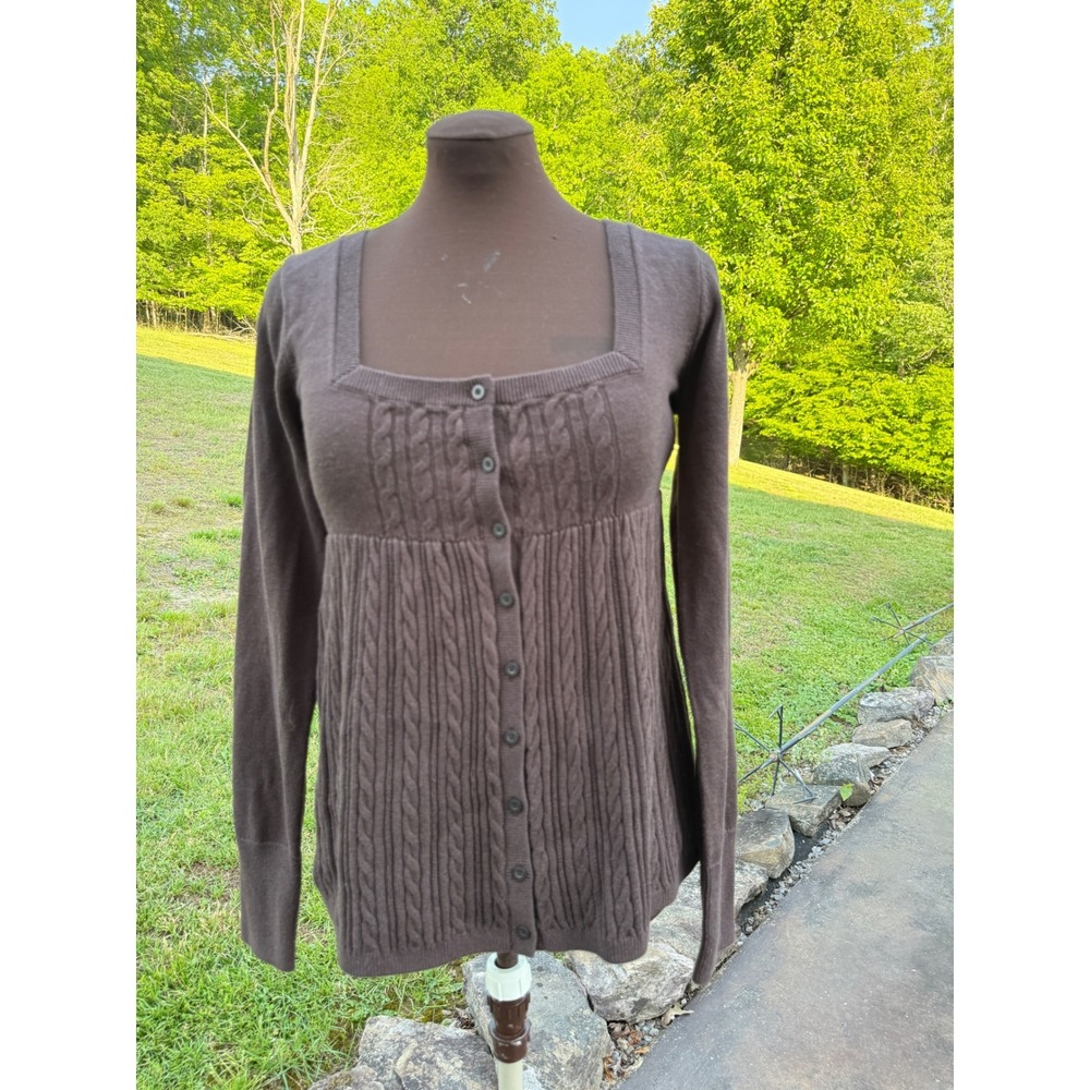 Y2K Hollister Brown Cable‎ Knit Empire Waist babydoll Sweater Medium